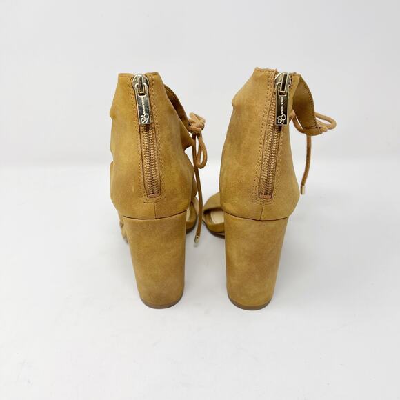 Jessica Simpson 6 Tan Loreez Lace Up Chunky Block Heels Open Toe Faux Suede - Picture 8 of 12